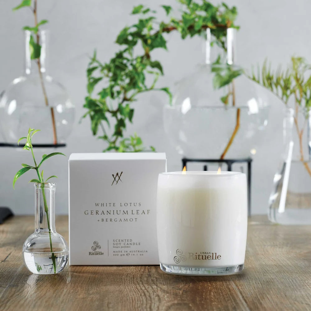 White Lotus Geranium Leaf  Bergamot Candle